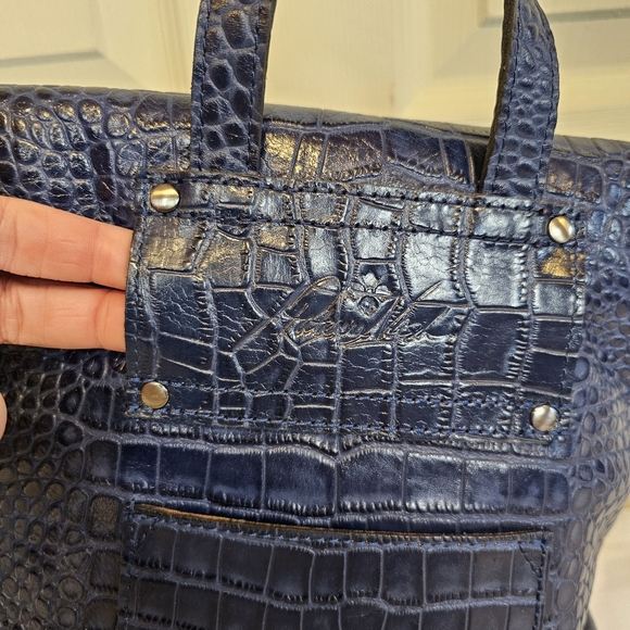 Patricia Nash Navy Croc Leather Luzille Backpack Crossbody Bag Studded Purse - Picture 7 of 9